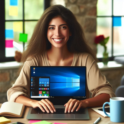 노트북을 들고 있는 남성 사용자의 미소