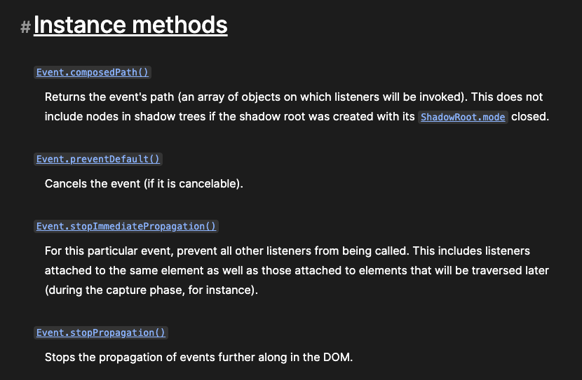 Javascript Event 객체의 Instance Method