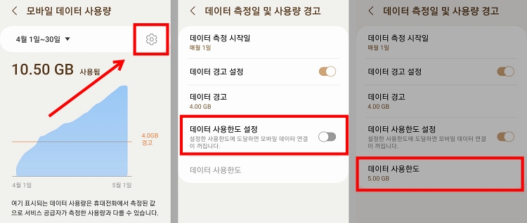 갤럭시-데이터-사용-제한-설정-화면