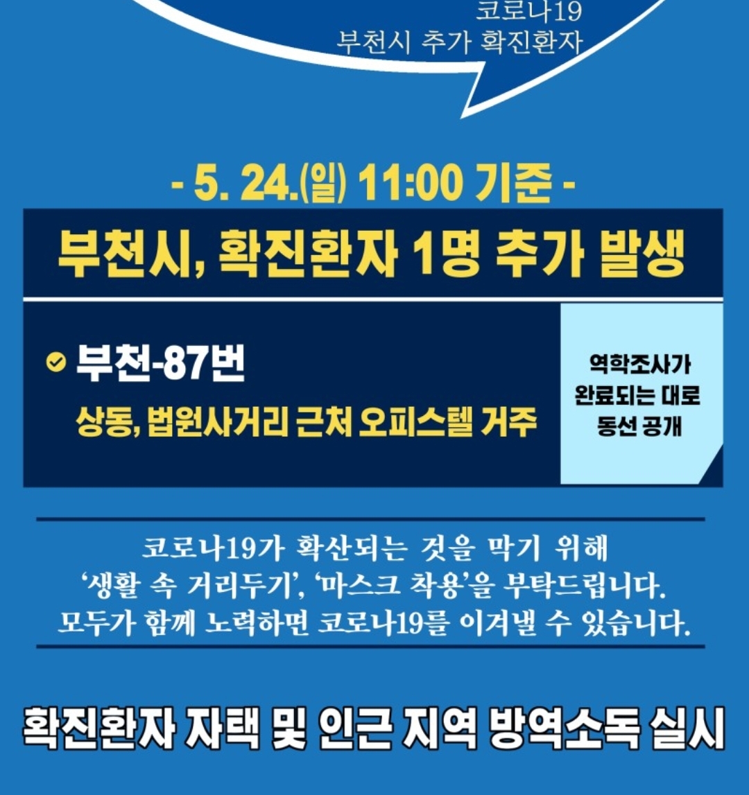  부천시 87번 부천 쿠팡 물류센터 코로나19 확진자 동선
