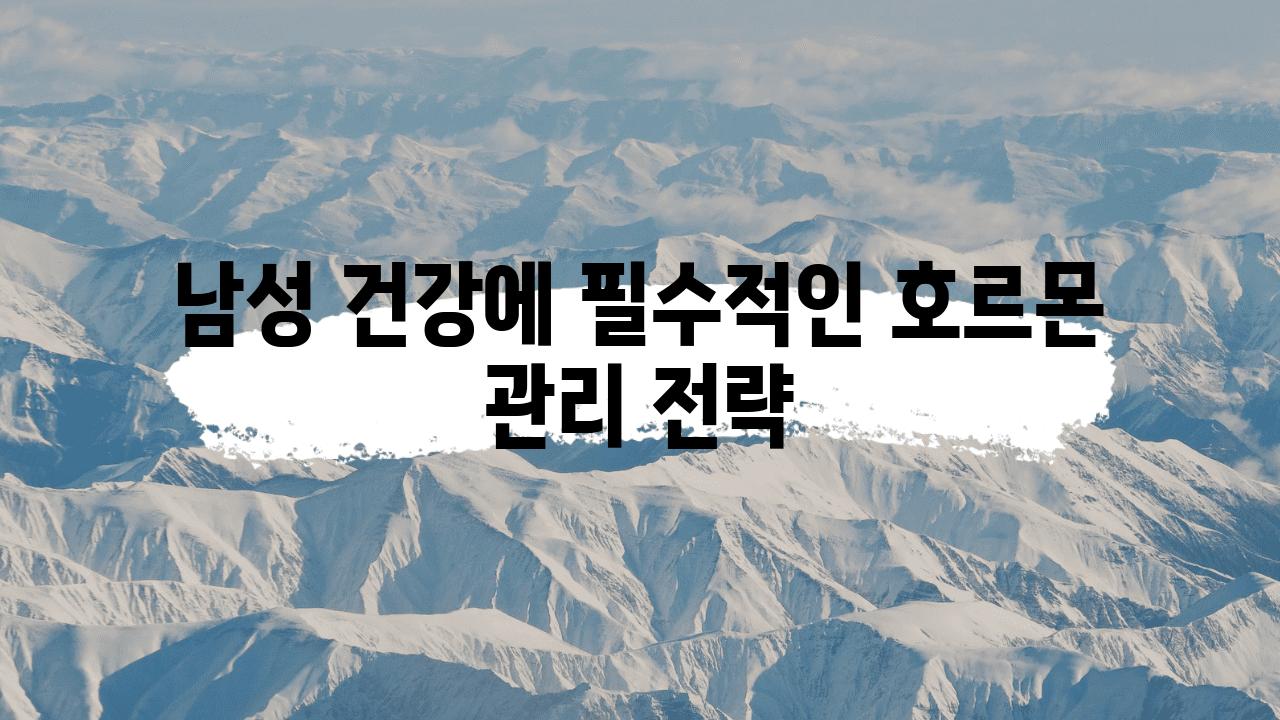 남성 건강에 필수적인 호르몬 관리 전략