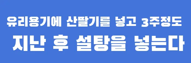 유리용기에 산딸기를 넣고 3주정도 지난 후 설탕을 넣는다