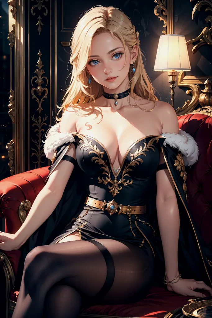 AI 2D Anime 럭셔리 파티 드레스 왕실 룩북 이미지. 앉은 자세