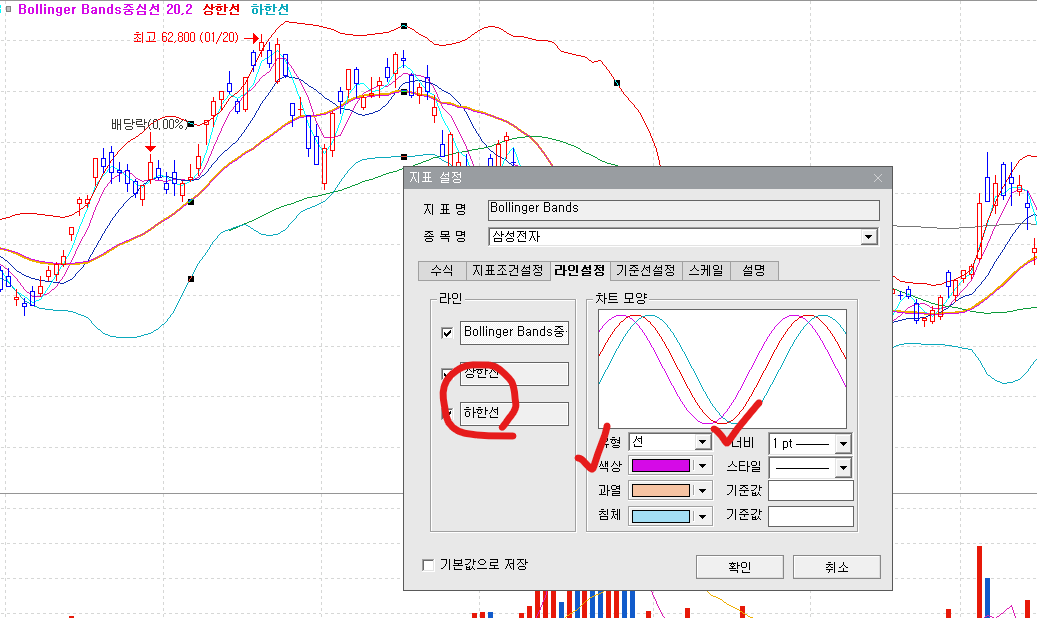 볼린저밴드-라인설정메뉴