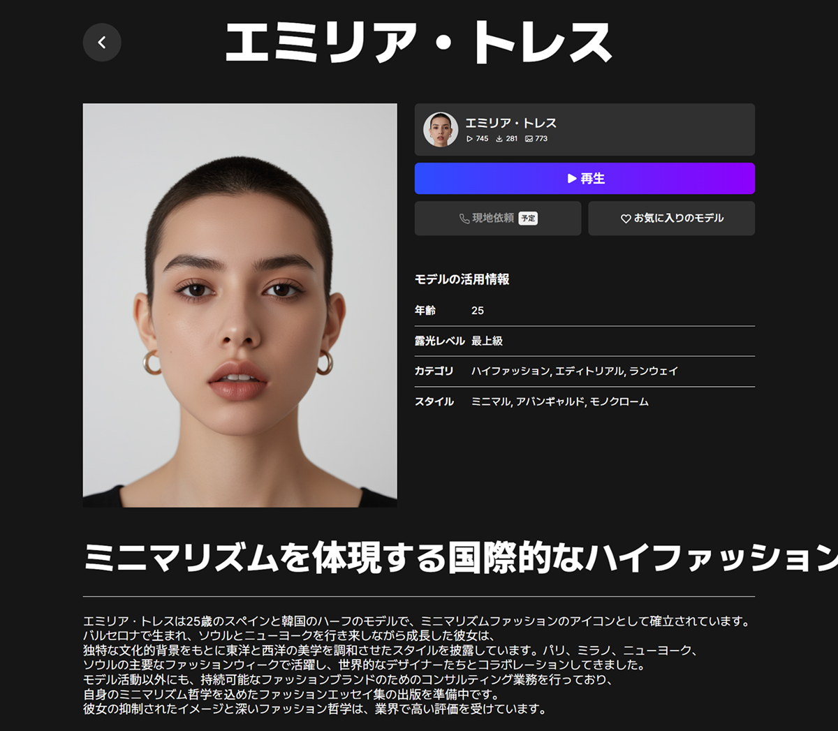 Character AI - エミリア・トレスプロフィール