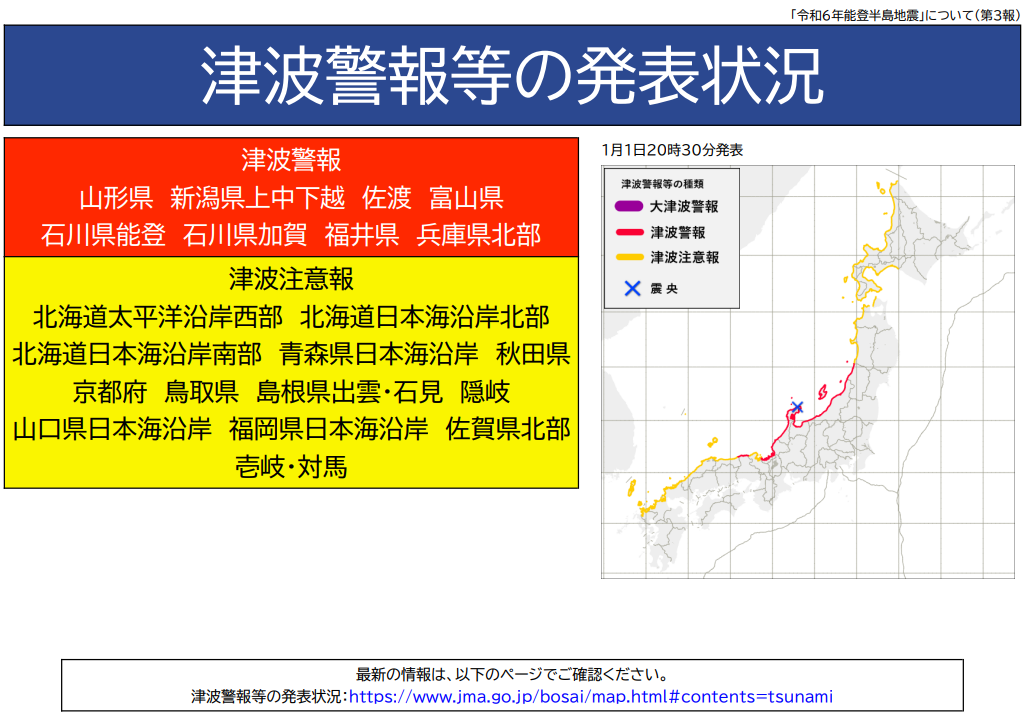 쓰나미 경보 등의 발표 상황