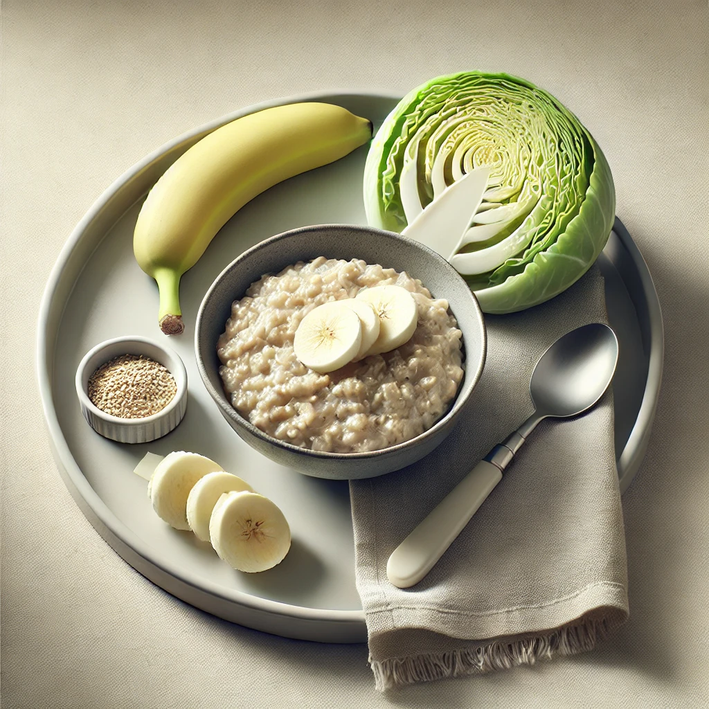 GERD-friendly meal with oatmeal and vegetables – 위에 좋은 하루 식단 예시