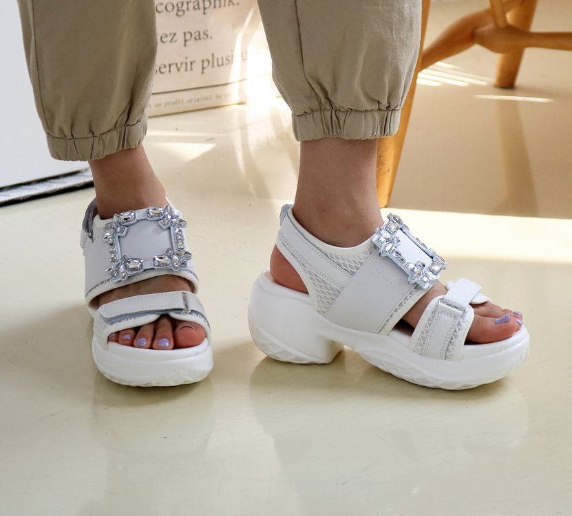 스퀘어주얼리 7cm 찍찍이 샌들