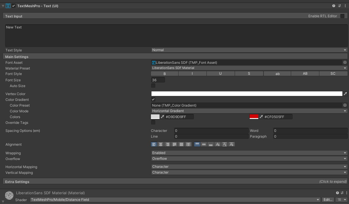 Unity textmeshpro horizontal total color gradient 