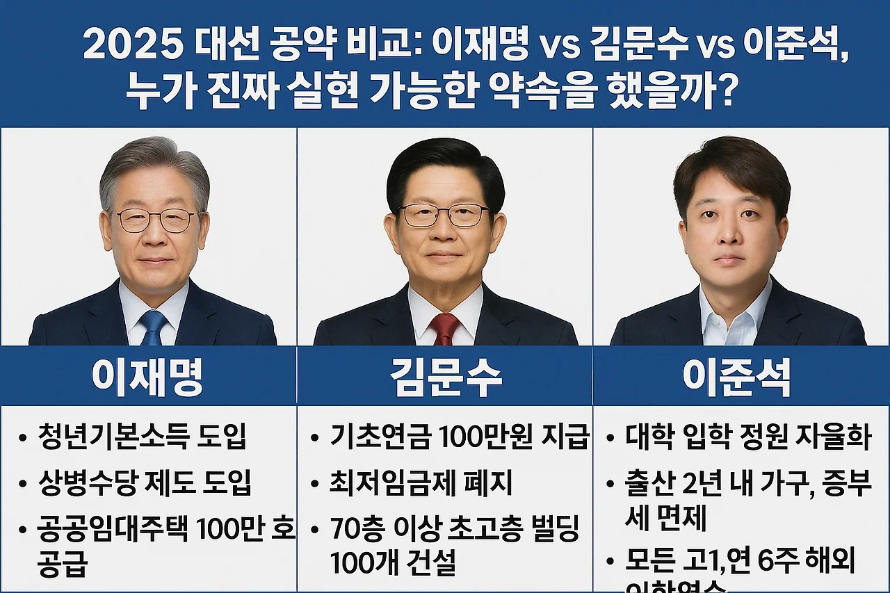 2025 대선 공약 비교: 이재명 vs 김문수 vs 이준석, 누가 진짜 실현 가능한 약속을 했을까?
