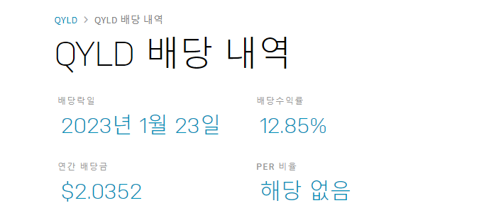  qyld 23년 1월 배당 금액 및 배당 입금일 확인하기