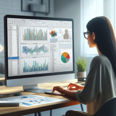여러 차트를 다루는 Excel 화면에서의 작업, 그래픽 분석.