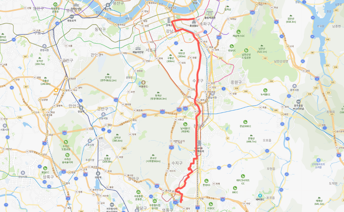  [직행좌석] 6900번버스 노선, 시간표 : 영통, 수지구청역, 수서역, 삼성역, 잠실역