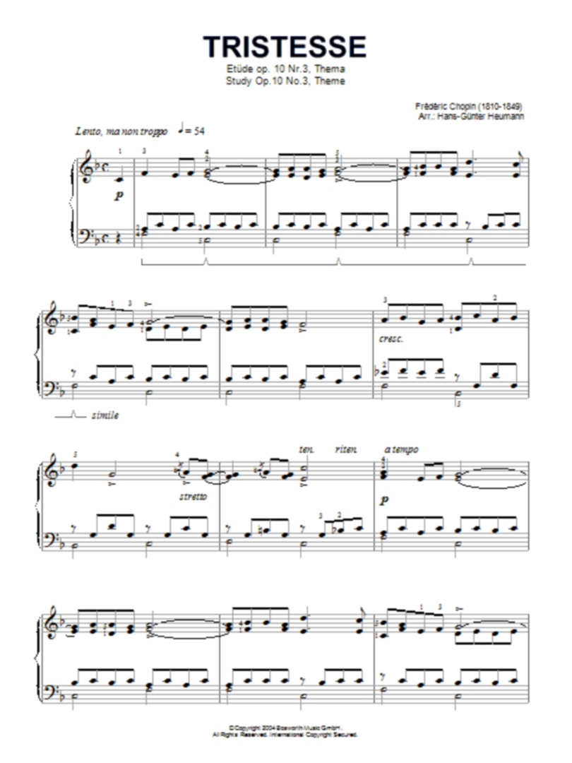 쇼팽의 연습곡 op.10의 3번 악보 이미지입니다.
