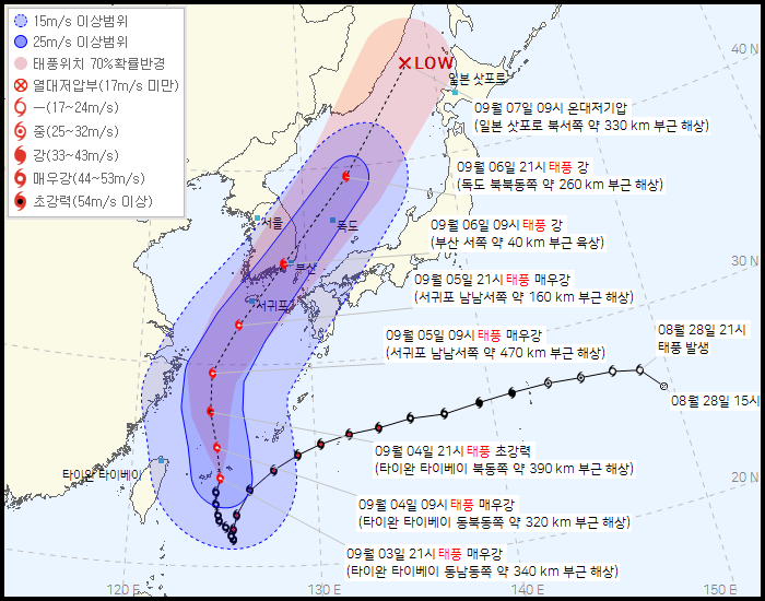 힌남노 이동경로