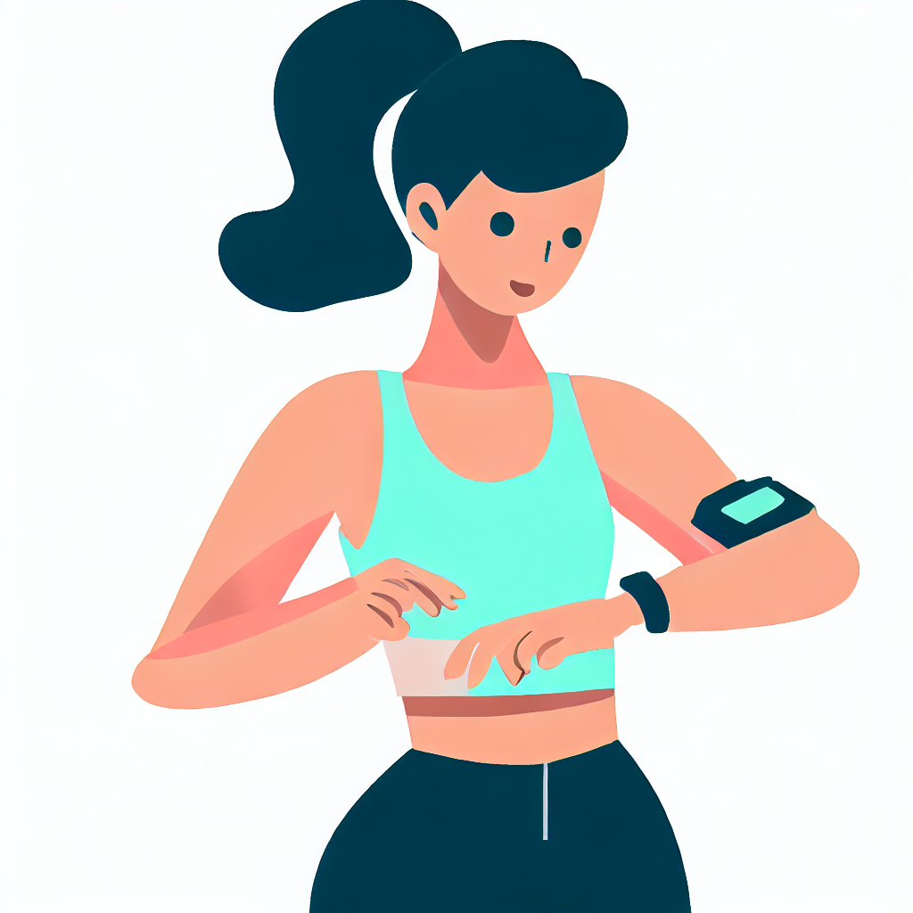 Flat vector style of a woman in running gear glancing at her Apple Watch.