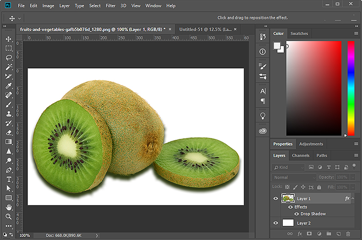 캔버스에 추가된 그림자 확인하기