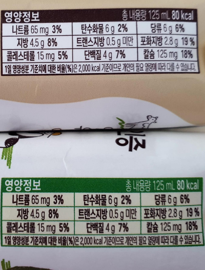 우유 영양정보