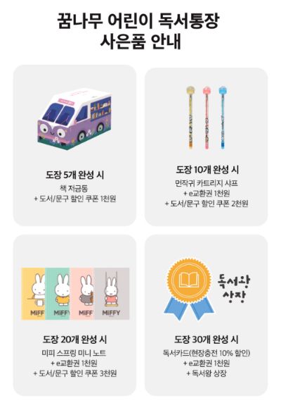 꿈나무 어린이 독서통장 사은품 안내 (사진: 교보문고)
