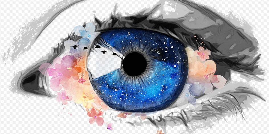 파랑색 눈동아 안에 펼쳐저 있는 은하수
