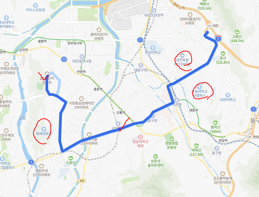  [대전] 613번버스 노선, 시간표 : 비래동, 한국폴리텍대학, 대전역, 갈마동