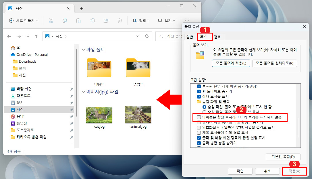 Windows 11 폴더 사진 미리보기 설정