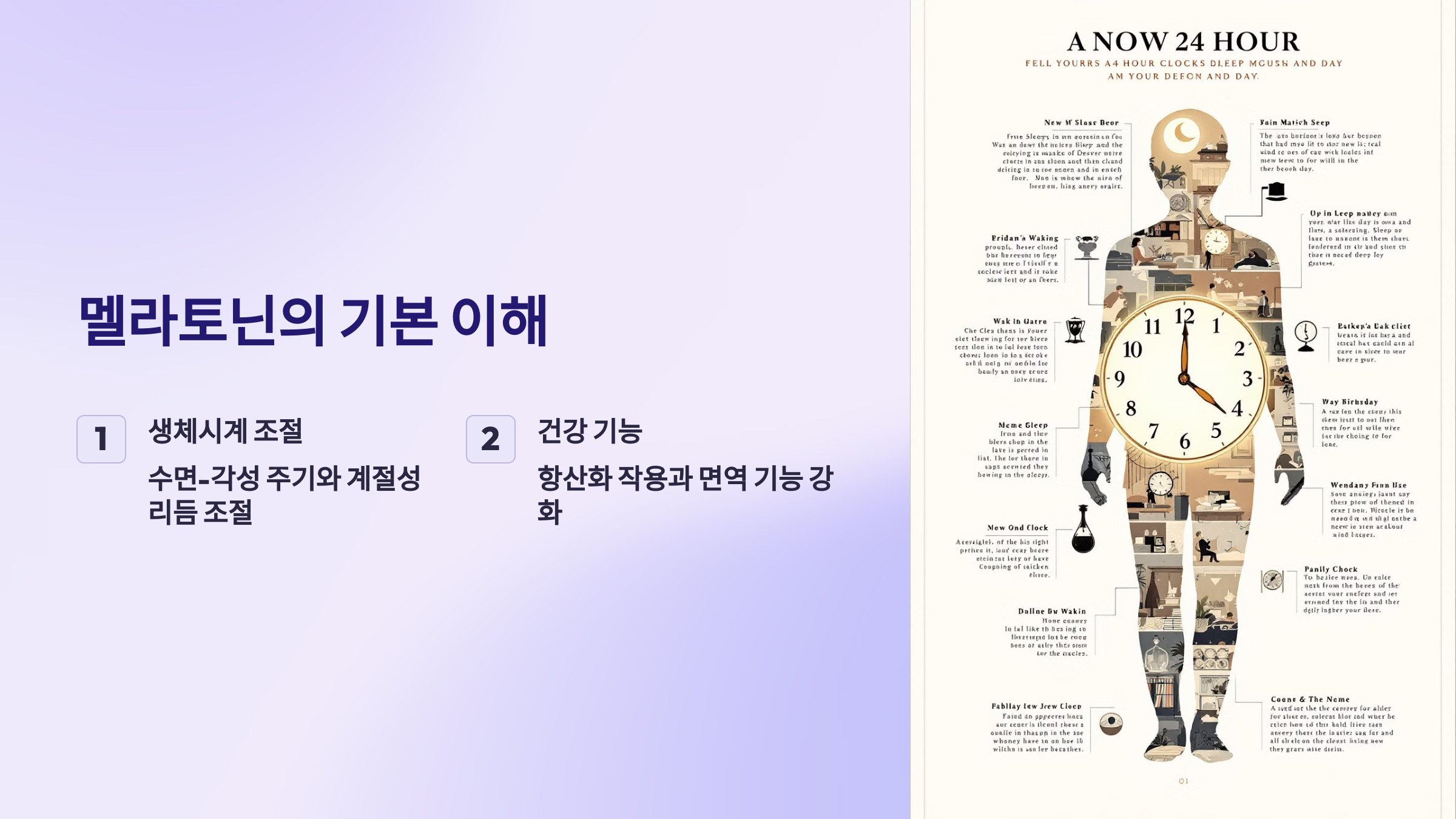 멜라토닌의 기본 이해를 설명한 PPT 이미지