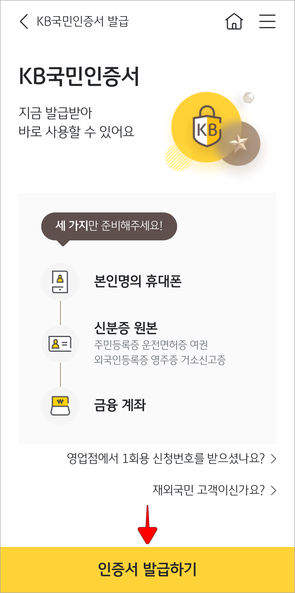 KB국민인증서의 정보를 확인하고, '인증서 발급하기'를 선택