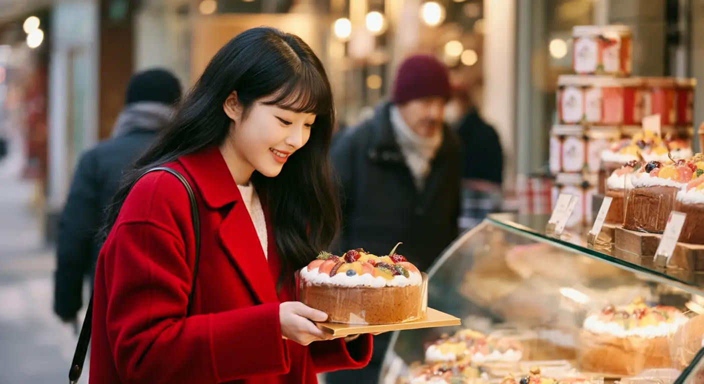 케이크를 구입하는 여성