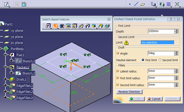 Catia Tutorial 8. Drafted Filleted Pocket 보충설명