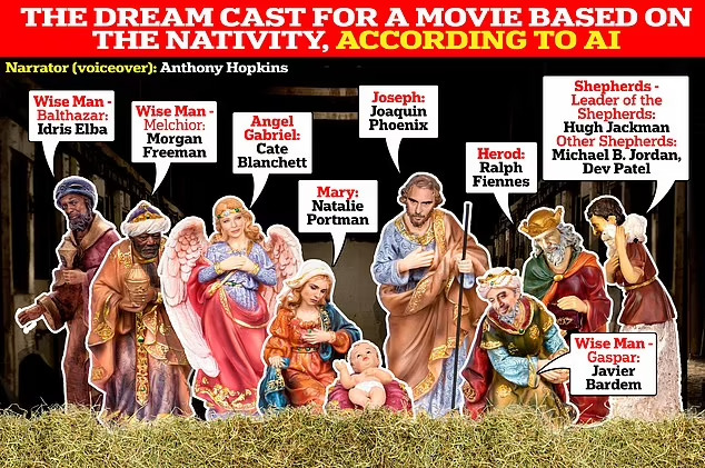 AI가 선정한 '크리스마스 그리스트 탄생' 꿈의 캐스팅 VIDEO: Revealed: The dream cast for a movie based on the Nativity, according to AI - so, do you agree with its star-studded suggestions?