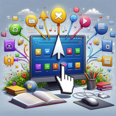 커서가 여러 앱과 연결된 컴퓨터 화면을 클릭하는 장면.