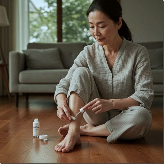 라셀턴 발톱 세럼 효능, 발톱 세럼 사용하는 여성 사진