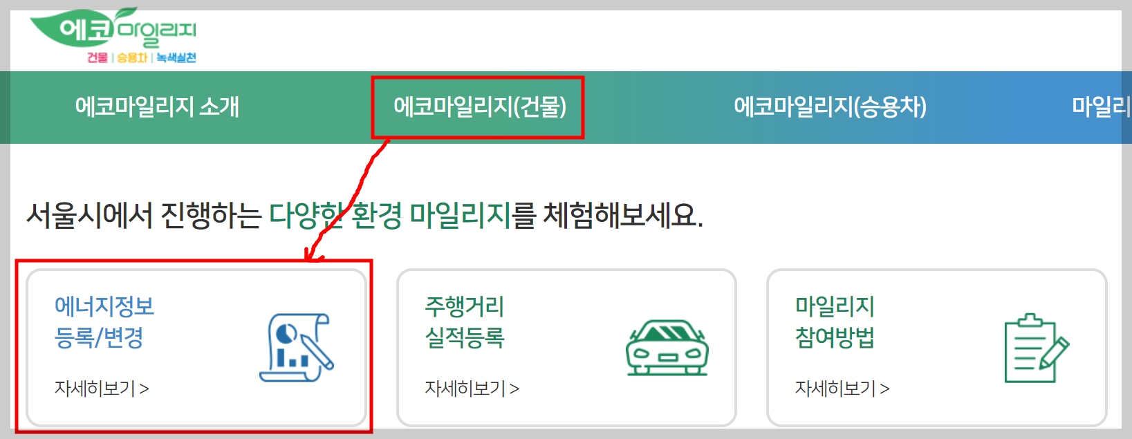서울시 에코마일리지 에너지 정보 등록 안내