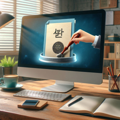 화면 속 ‘보’ 문서에 도장 찍는 모습
