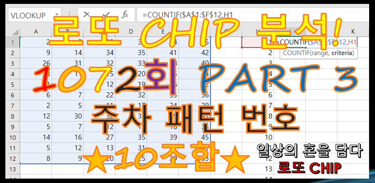  로또 1072회 예상번호 10조합 (주차 data)