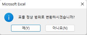 표를 정상 범위로 변환하시겠습니까하고 물음