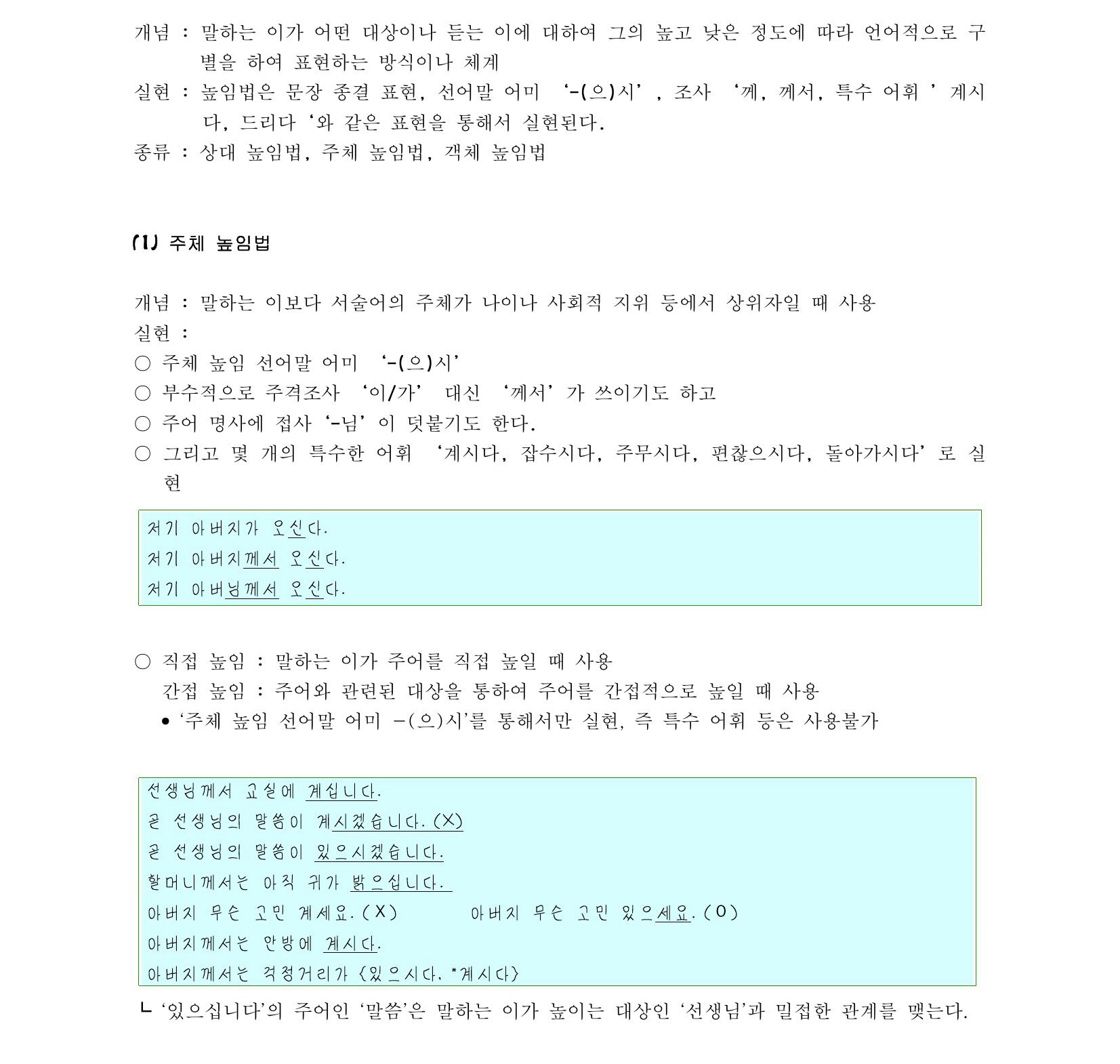  국어 문법 정리 : 문법 요소(주체 높임법, 객체 높임법, 상대 높임법, 시제, 동작상)