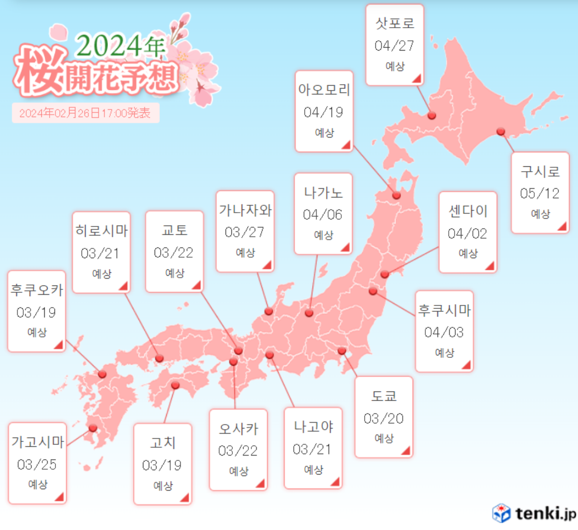 2024년 일본 벚꽃 개화시기