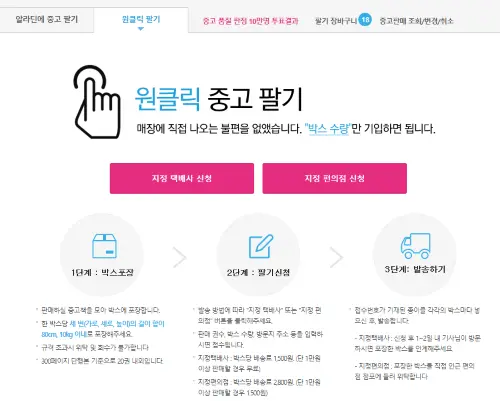 알리딘 중고책 팔기메뉴중에 원클릭 중고도서 팔기 절차 안내문