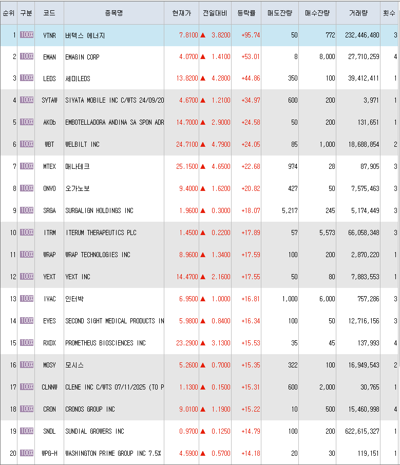  5월28일 미국주식 상승률 상위 종목 TOP 300