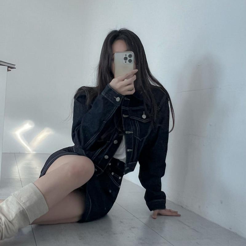 크롭 자켓 생지 데님 투피스 셋업