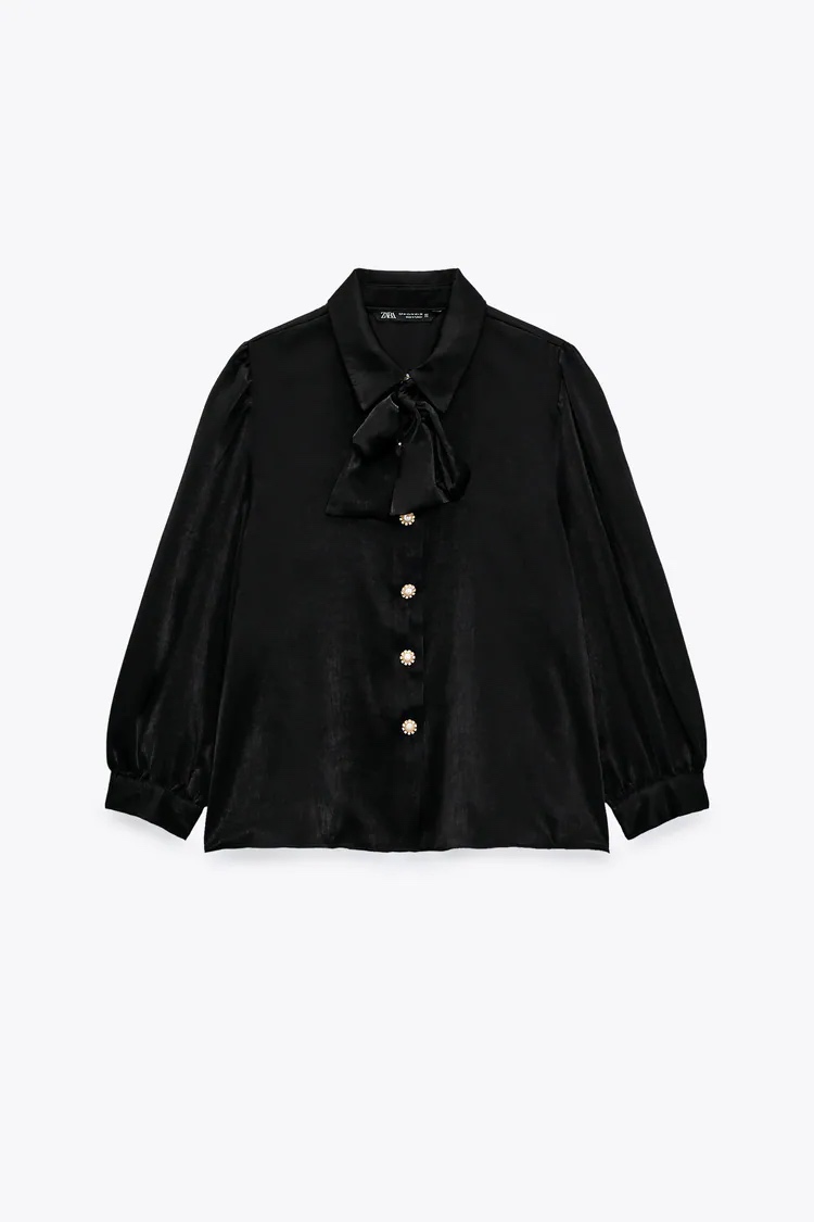  SATIN BLOUSE WITH RHINESTONE BUTTONS