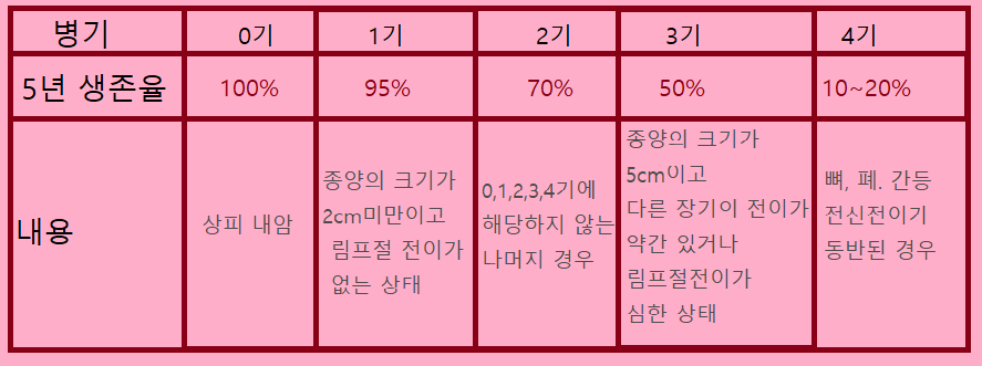 유방암 병기 5년 생존율