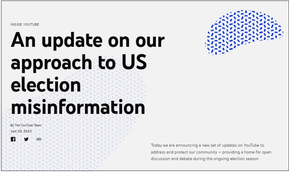  유튜브, "대선 부정선거 주장 허용하겠다"...검열 방침 철회 An update on our approach to US election misinformation