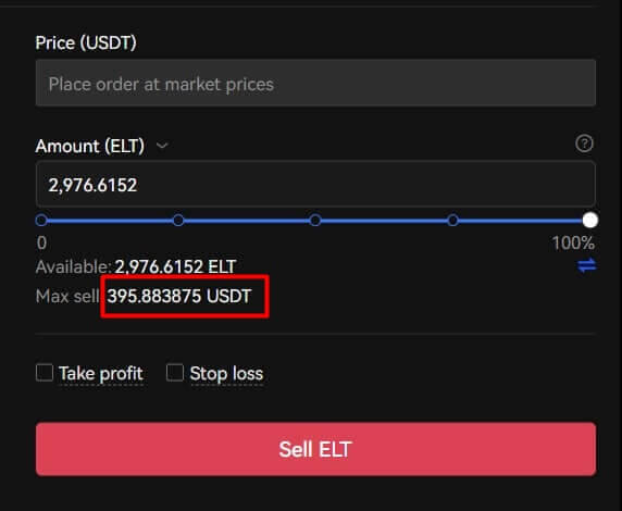 2976.6152 개의 ELT 토큰을 팔았을때 예상 수익이 $395.88 임을 나타내는 사진