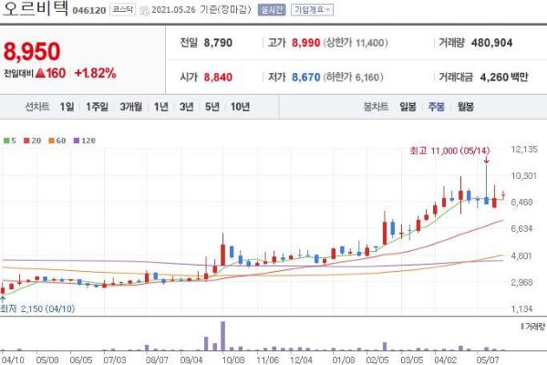 오르비텍 주식차트