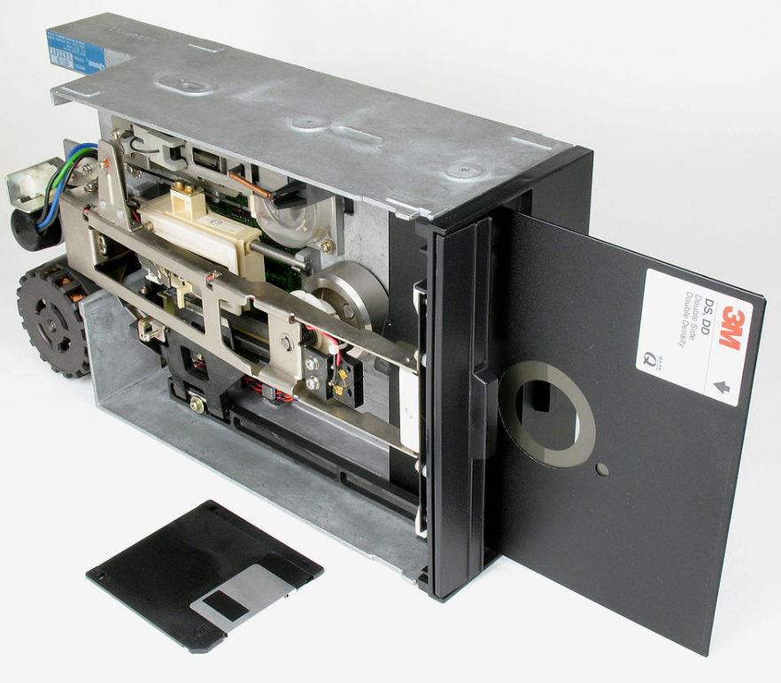 8-inch floppy disk&#44; inserted in drive