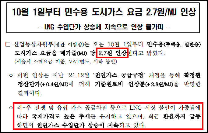  도시가스 요금조회 및 도시가스 계산기(도시가스 인상 원인)