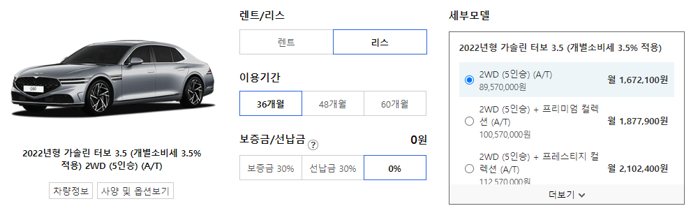 제네시스 G90 리스 가격